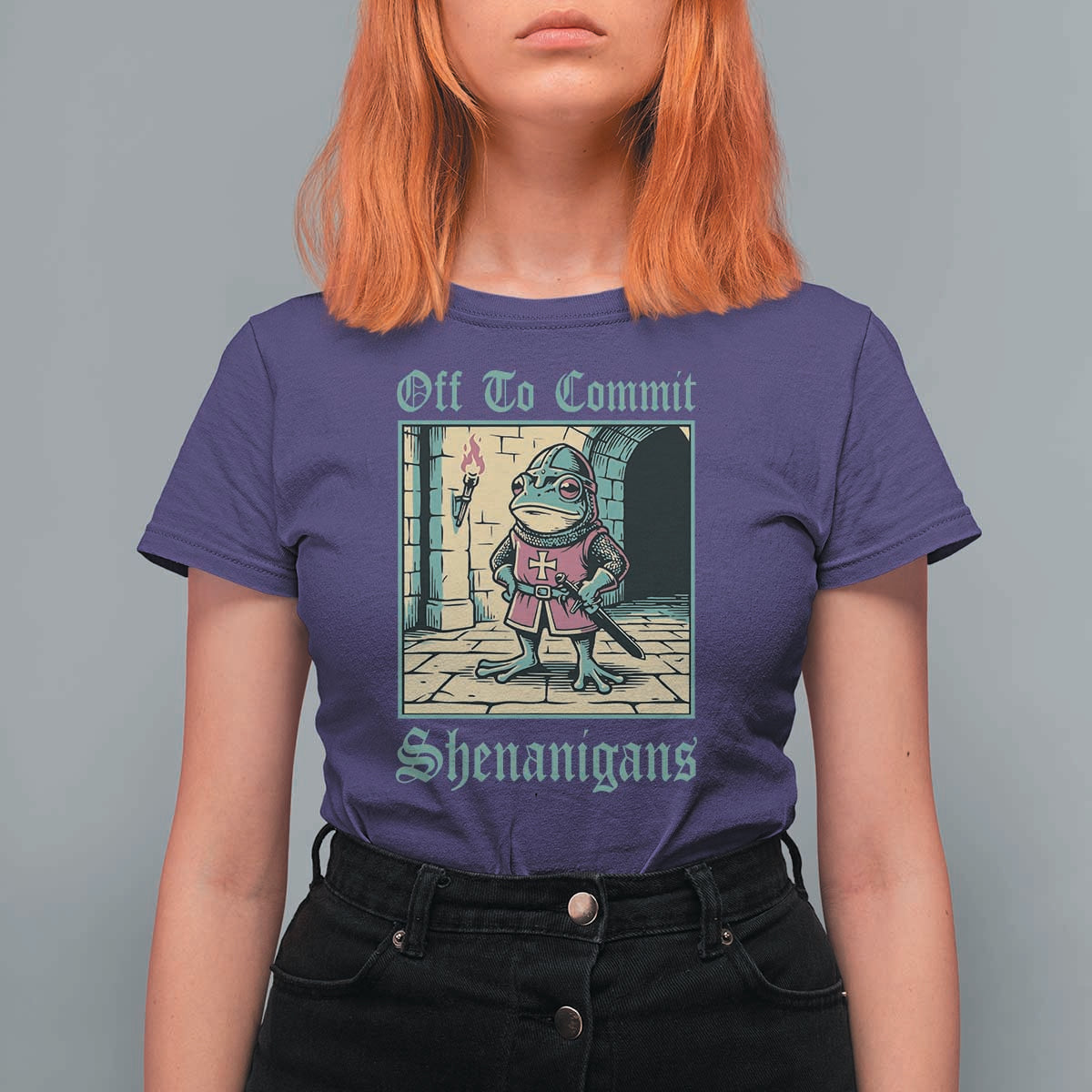Funny Medieval Frog Knight Fantasy RPG Meme T Shirt For Women Off To Commit Shenanigans