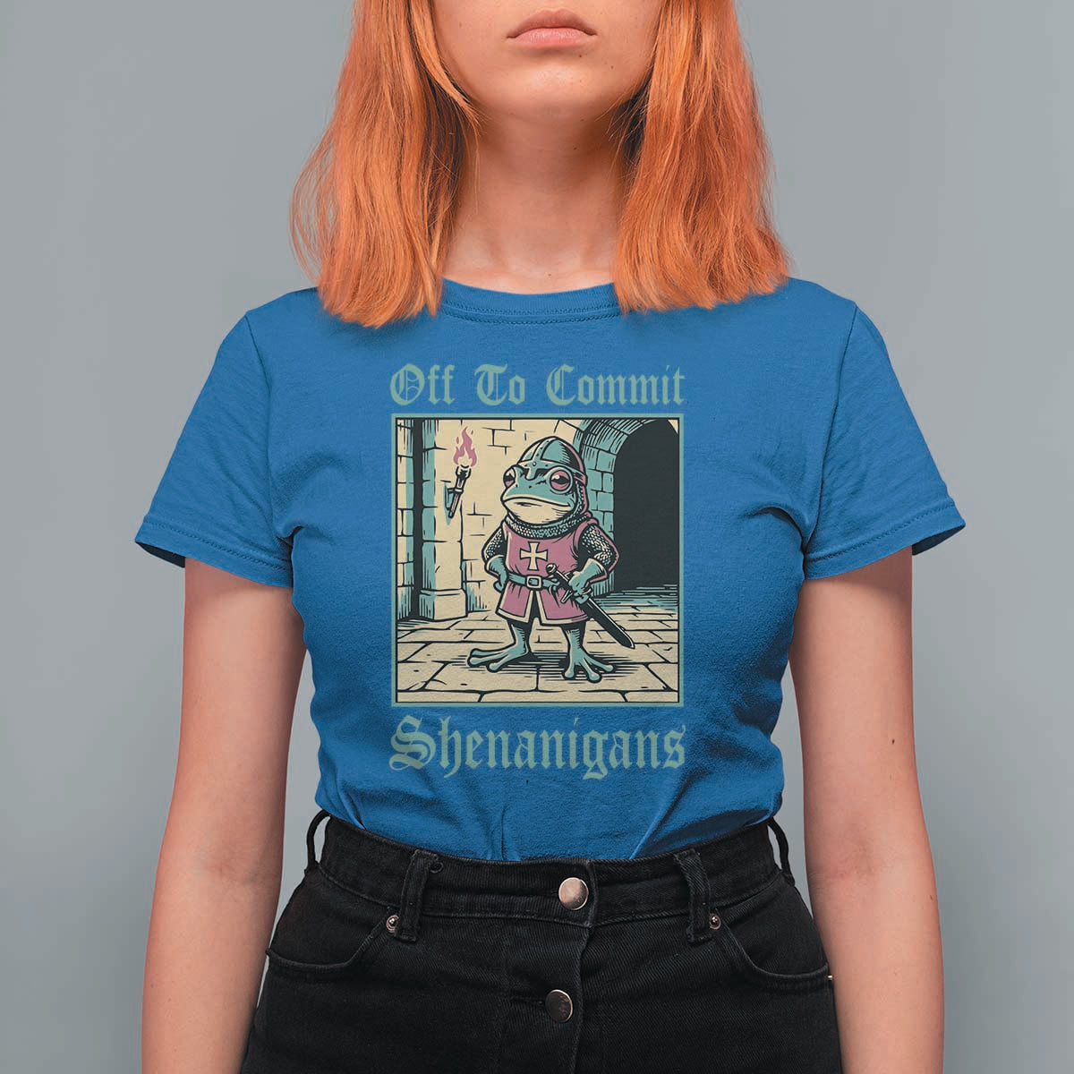 Funny Medieval Frog Knight Fantasy RPG Meme T Shirt For Women Off To Commit Shenanigans