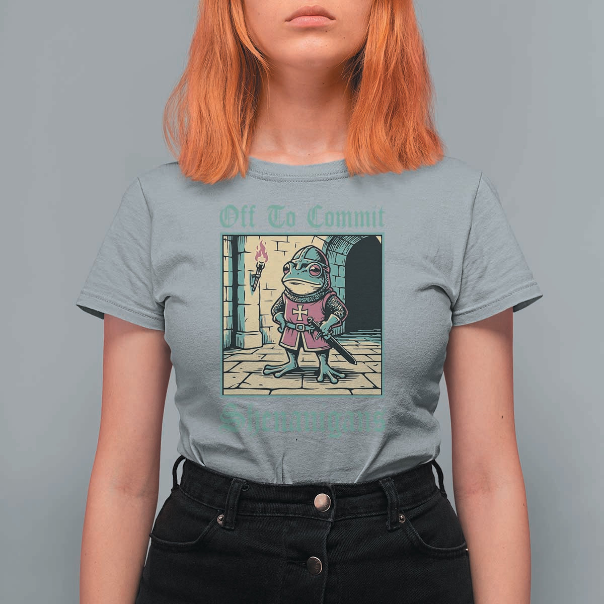 Funny Medieval Frog Knight Fantasy RPG Meme T Shirt For Women Off To Commit Shenanigans