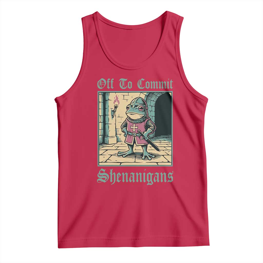 Funny Medieval Frog Knight Fantasy RPG Meme Tank Top Off To Commit Shenanigans
