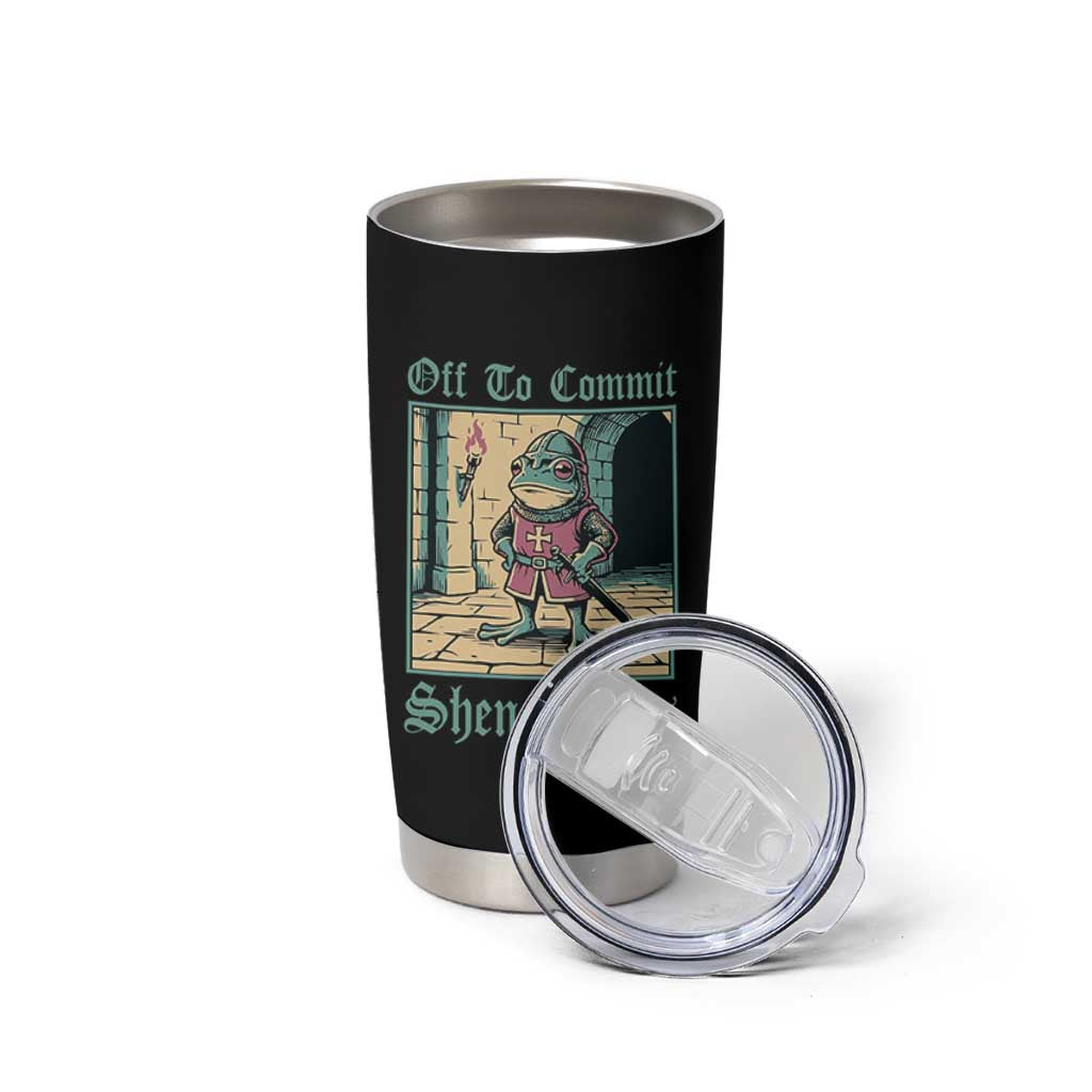 Funny Medieval Frog Knight Fantasy RPG Meme Tumbler Cup Off To Commit Shenanigans