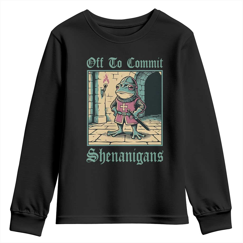 Funny Medieval Frog Knight Fantasy RPG Meme Youth Sweatshirt Off To Commit Shenanigans