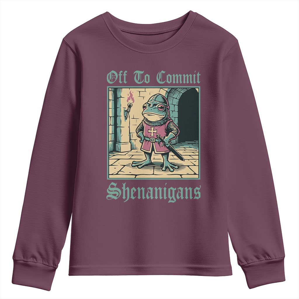 Funny Medieval Frog Knight Fantasy RPG Meme Youth Sweatshirt Off To Commit Shenanigans