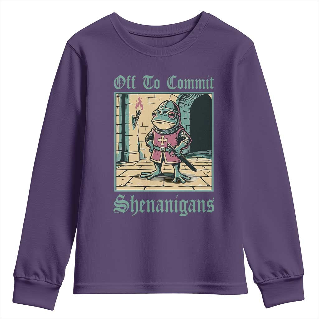 Funny Medieval Frog Knight Fantasy RPG Meme Youth Sweatshirt Off To Commit Shenanigans