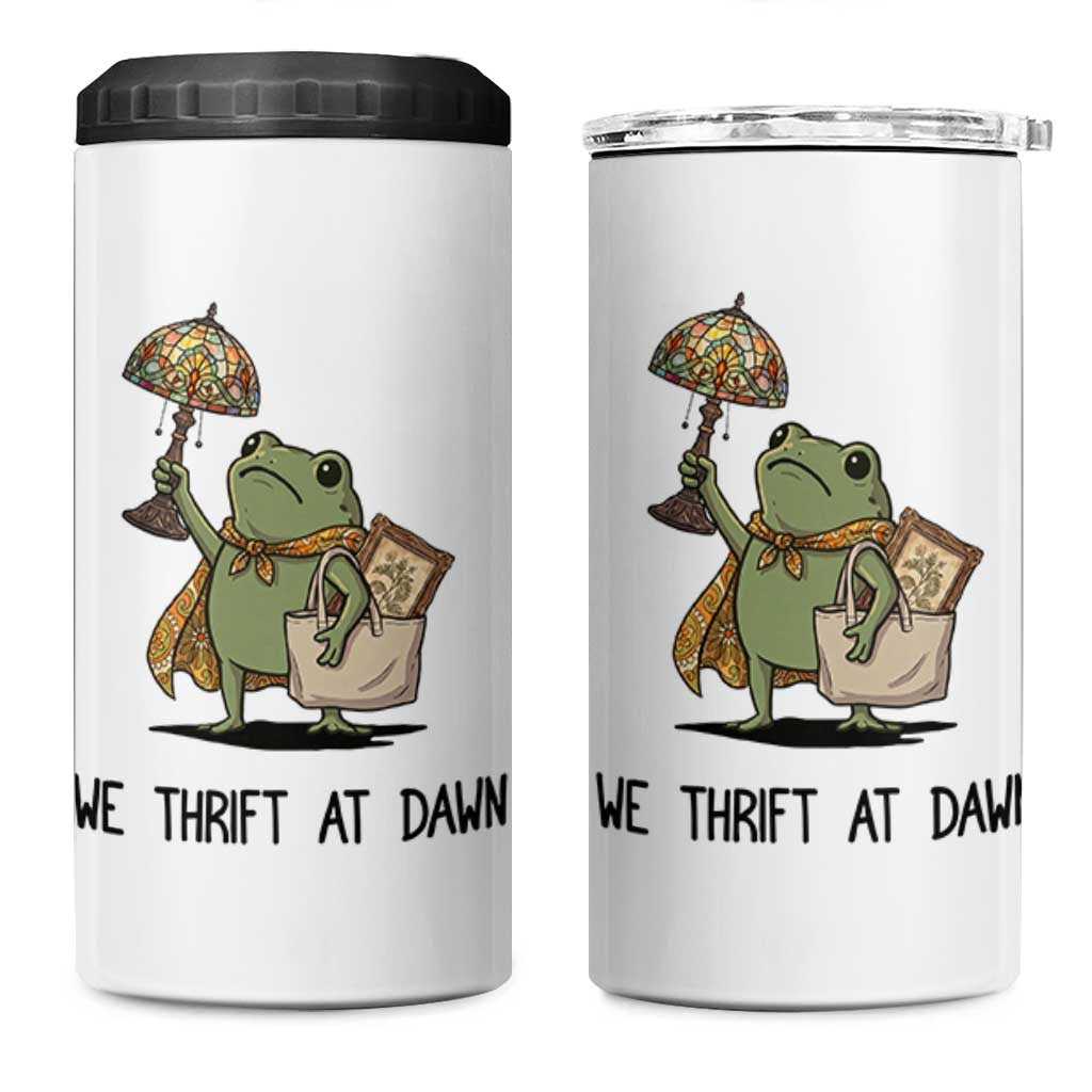 Funny Thrifting Frog Vintage Antique Hunter 4 in 1 Can Cooler Tumbler We Thrift At Dawn Humor