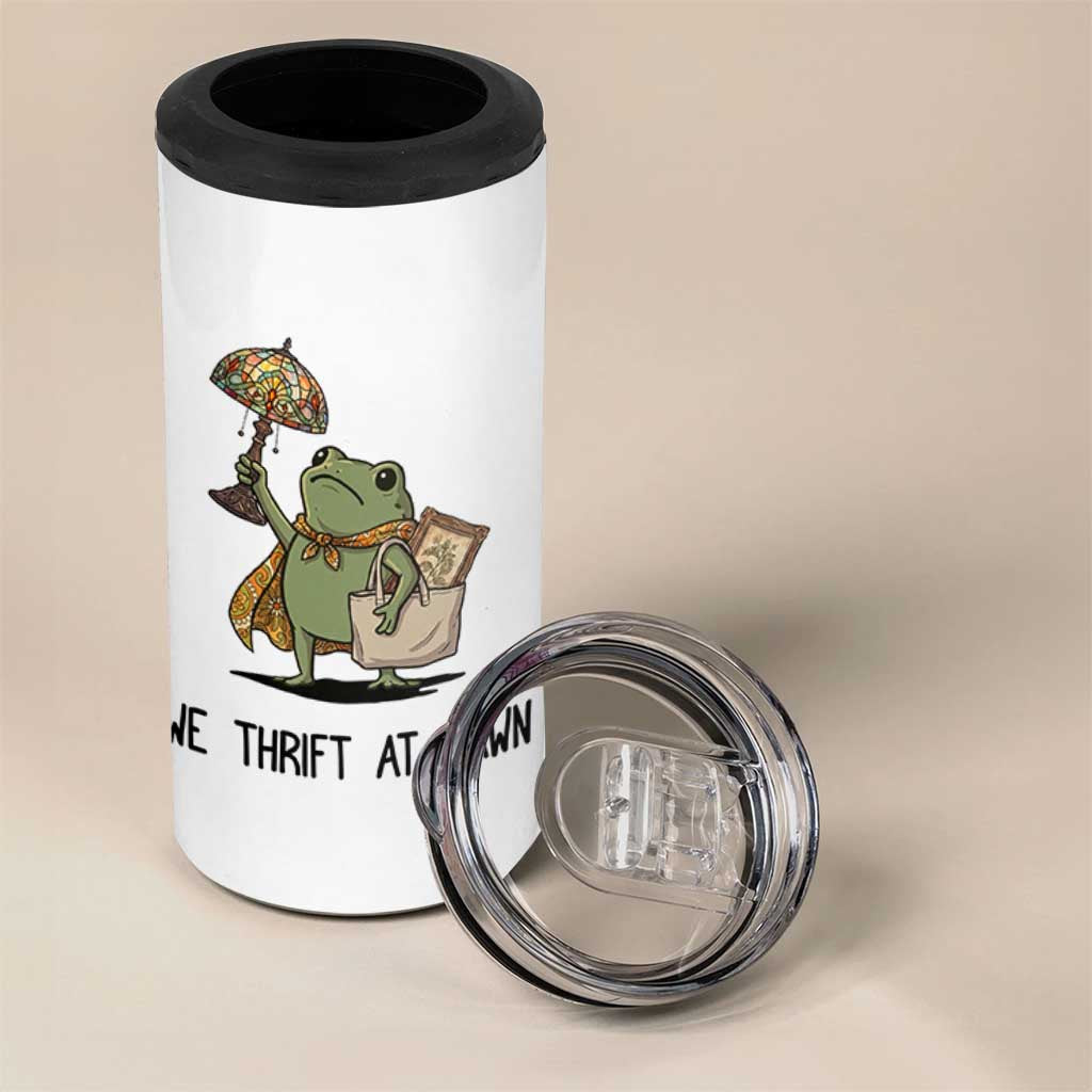 Funny Thrifting Frog Vintage Antique Hunter 4 in 1 Can Cooler Tumbler We Thrift At Dawn Humor