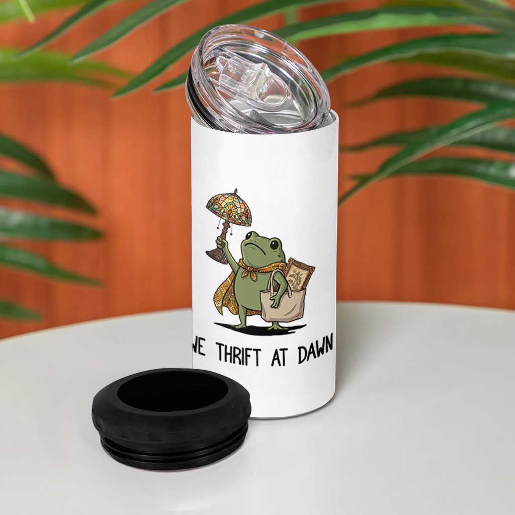 Funny Thrifting Frog Vintage Antique Hunter 4 in 1 Can Cooler Tumbler We Thrift At Dawn Humor