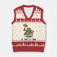 Funny Thrifting Frog Vintage Antique Hunter V-Neck Knit Sweater Vest We Thrift At Dawn Humor