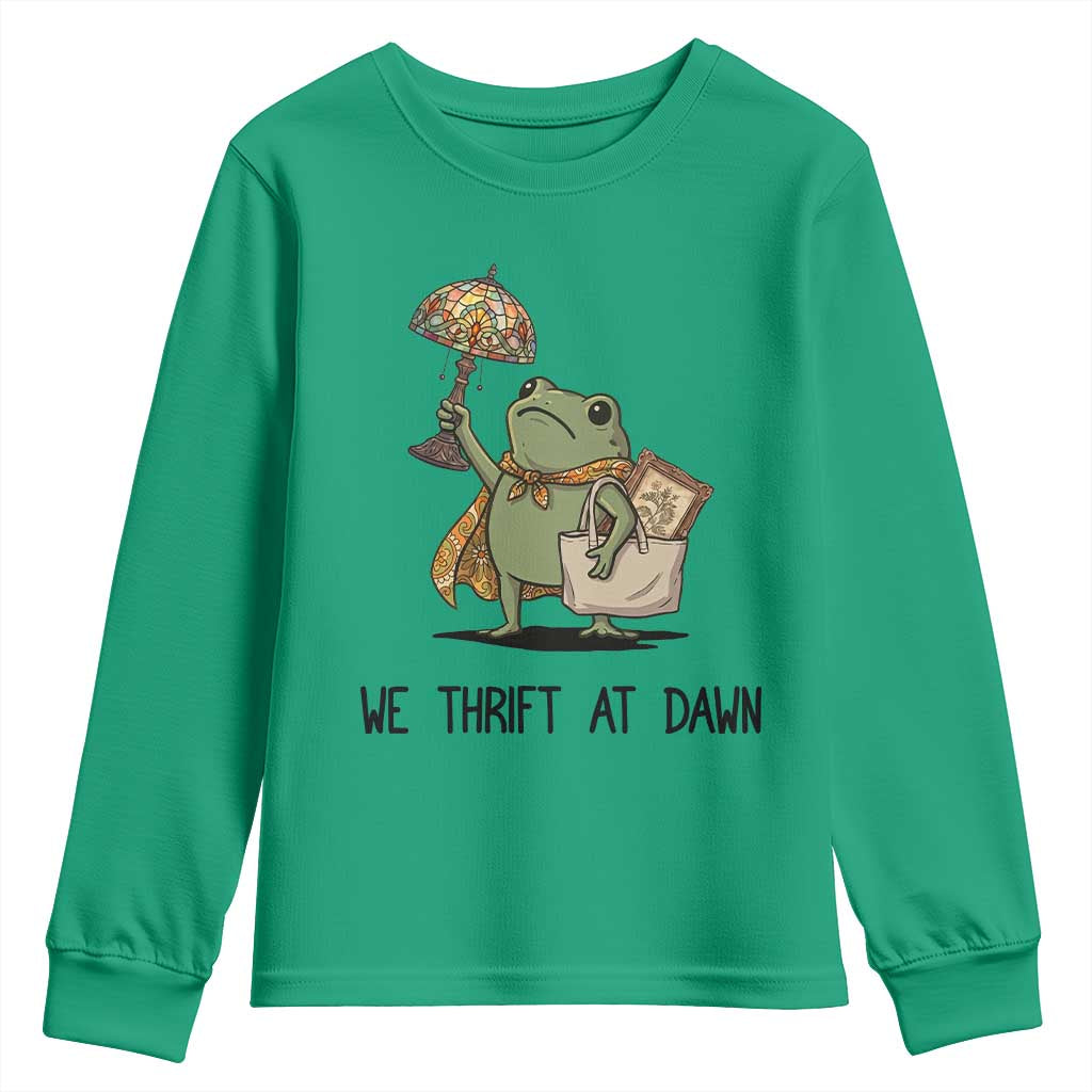 Funny Thrifting Frog Vintage Antique Hunter Youth Sweatshirt We Thrift At Dawn Humor