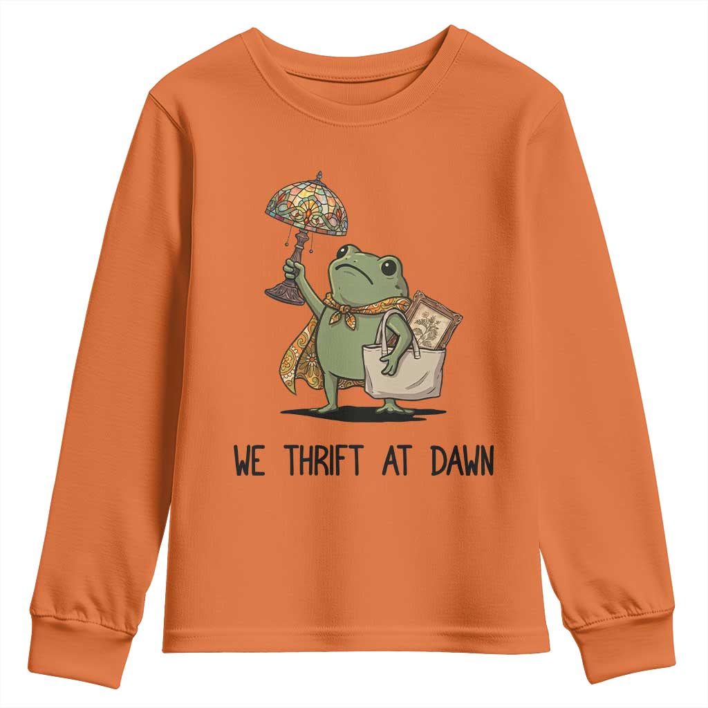 Funny Thrifting Frog Vintage Antique Hunter Youth Sweatshirt We Thrift At Dawn Humor