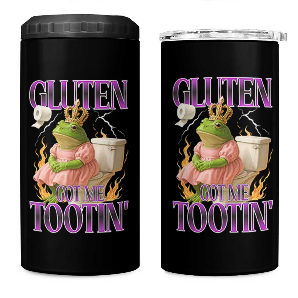 Funny Gluten Free Frog Princess Toilet Meme 4 in 1 Can Cooler Tumbler Gluten Got Me Tootin