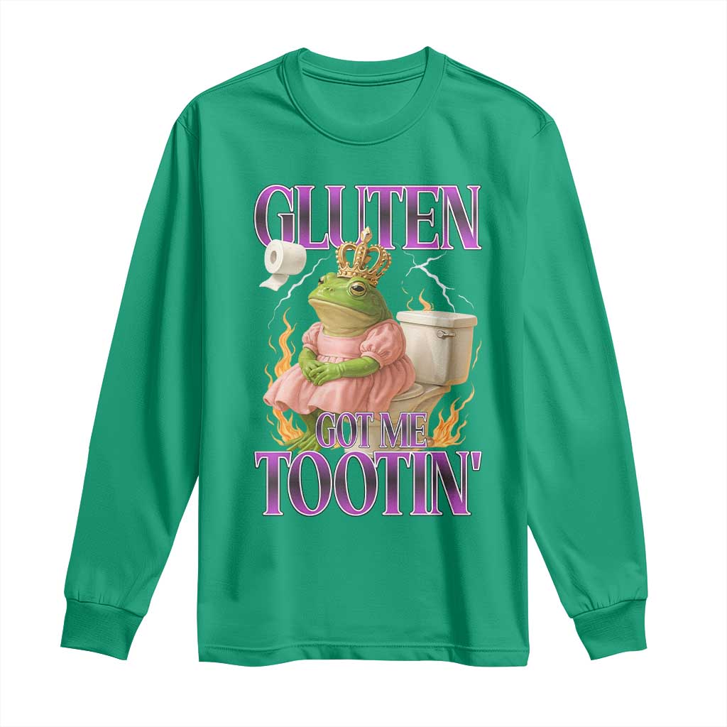 Funny Gluten Free Frog Princess Toilet Meme Long Sleeve Shirt Gluten Got Me Tootin