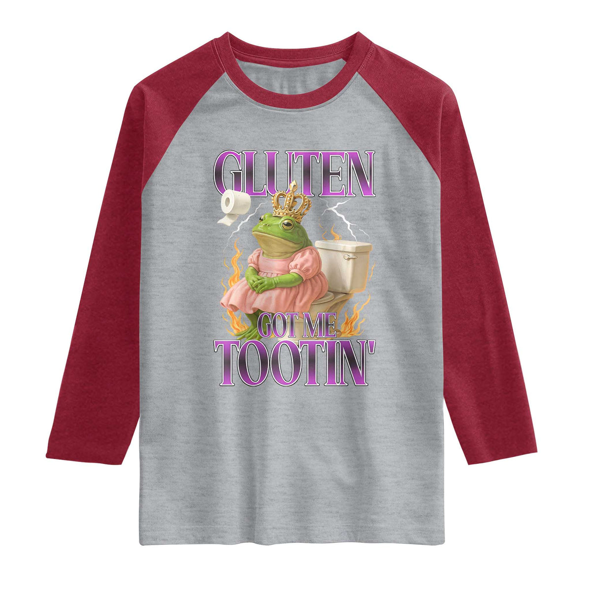 Funny Gluten Free Frog Princess Toilet Meme Raglan Shirt Gluten Got Me Tootin