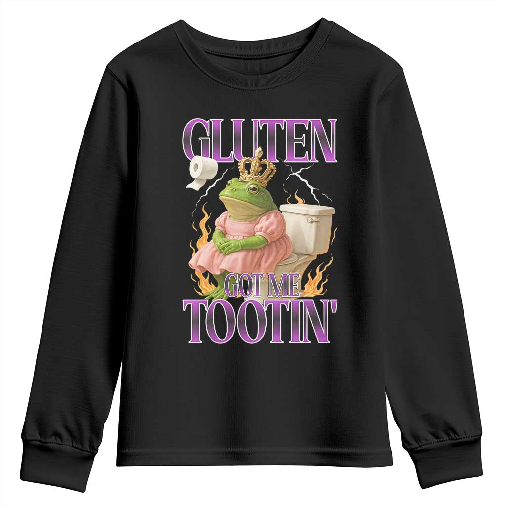 Funny Gluten Free Frog Princess Toilet Meme Youth Sweatshirt Gluten Got Me Tootin