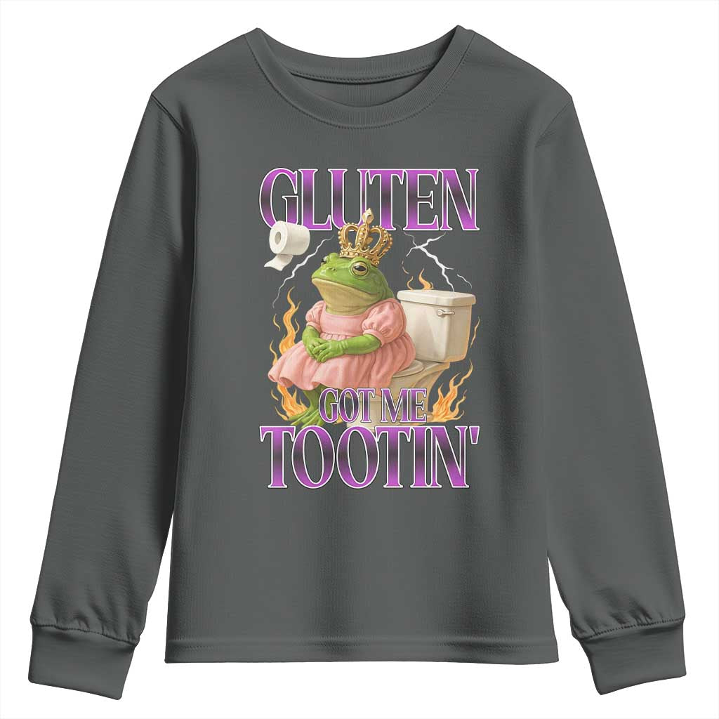 Funny Gluten Free Frog Princess Toilet Meme Youth Sweatshirt Gluten Got Me Tootin