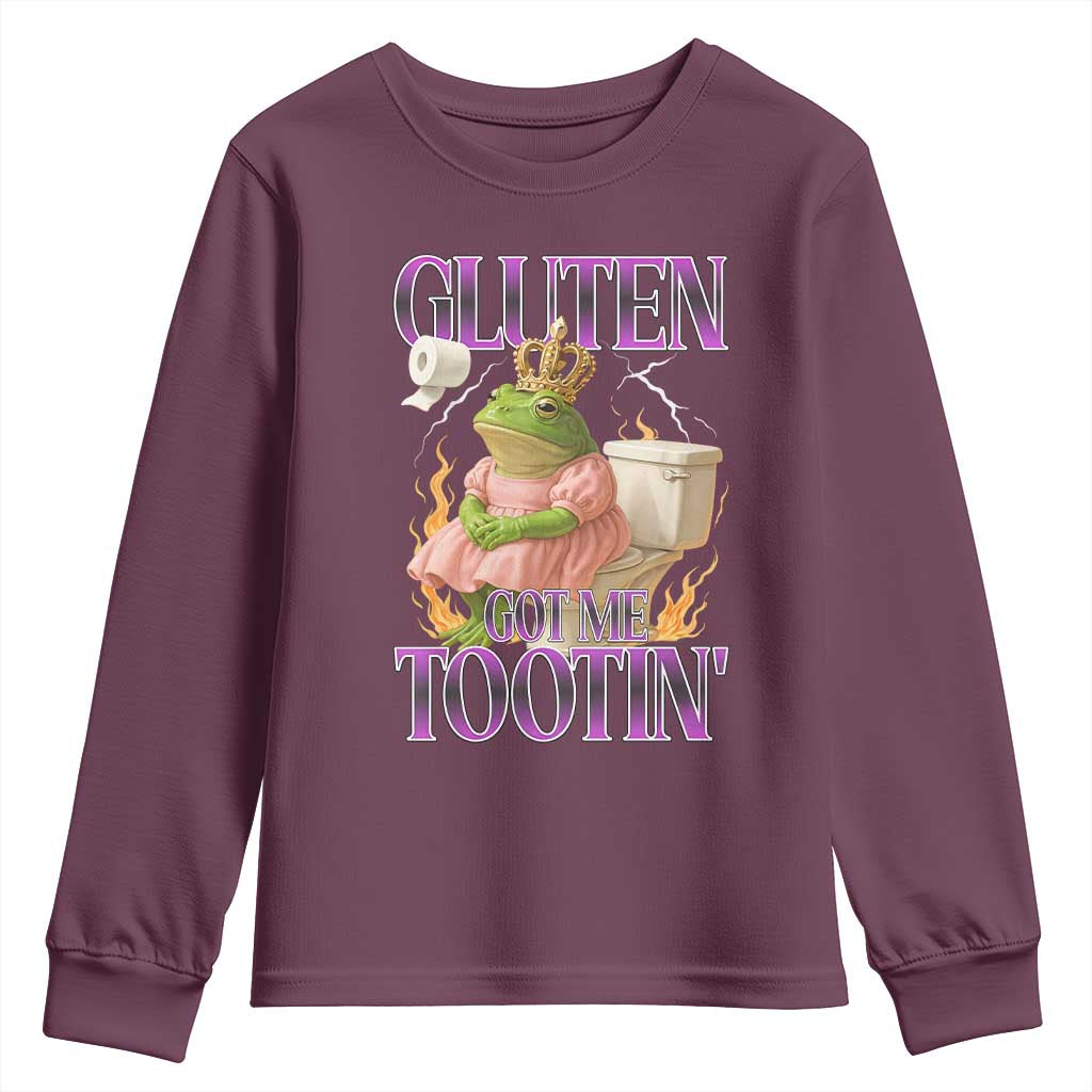 Funny Gluten Free Frog Princess Toilet Meme Youth Sweatshirt Gluten Got Me Tootin