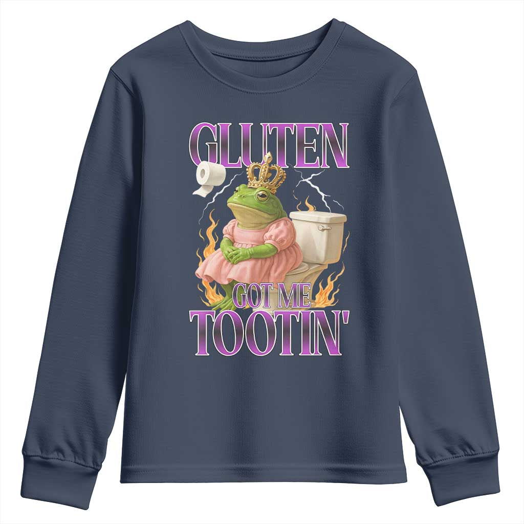 Funny Gluten Free Frog Princess Toilet Meme Youth Sweatshirt Gluten Got Me Tootin