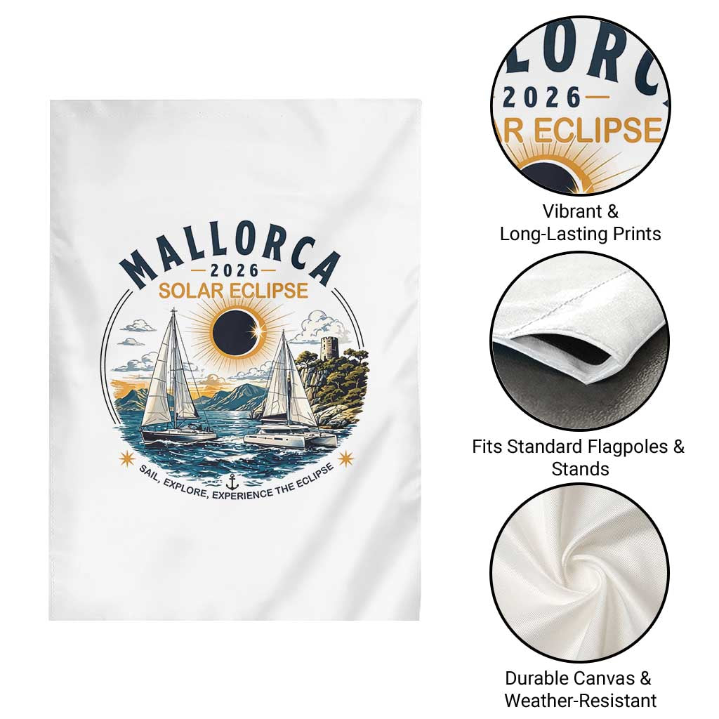 Mallorca Spain 2026 Total Solar Eclipse Garden Flag Sailing Cruise Totality Sail Explore Experience Travel Souvenir