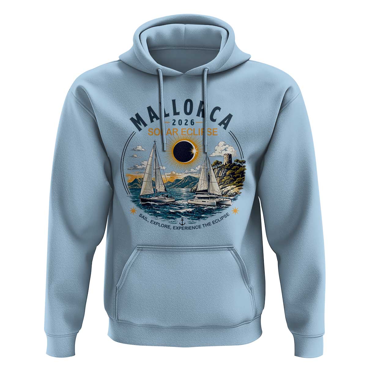 Mallorca Spain 2026 Total Solar Eclipse Hoodie Sailing Cruise Totality Sail Explore Experience Travel Souvenir