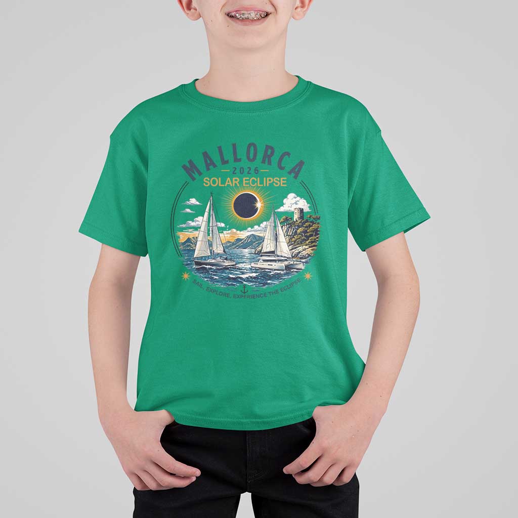 Mallorca Spain 2026 Total Solar Eclipse T Shirt For Kid Sailing Cruise Totality Sail Explore Experience Travel Souvenir