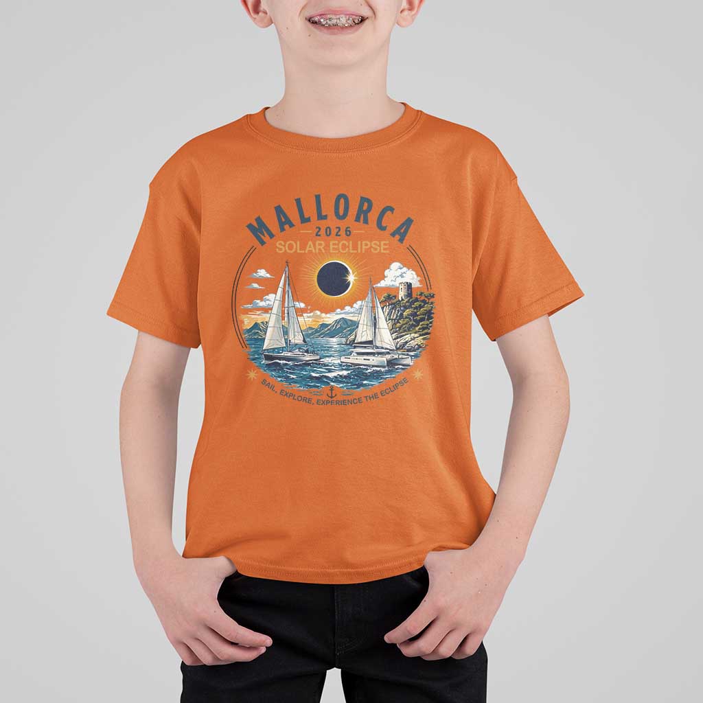 Mallorca Spain 2026 Total Solar Eclipse T Shirt For Kid Sailing Cruise Totality Sail Explore Experience Travel Souvenir