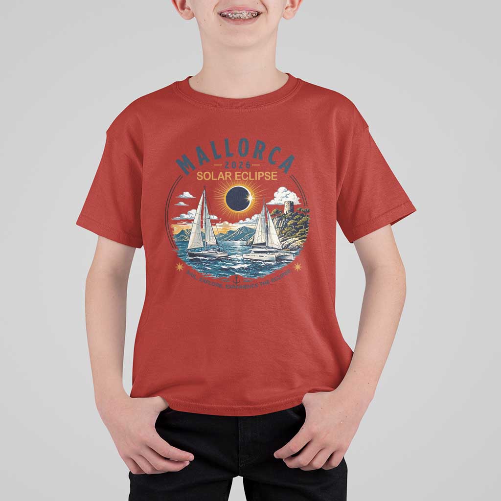 Mallorca Spain 2026 Total Solar Eclipse T Shirt For Kid Sailing Cruise Totality Sail Explore Experience Travel Souvenir