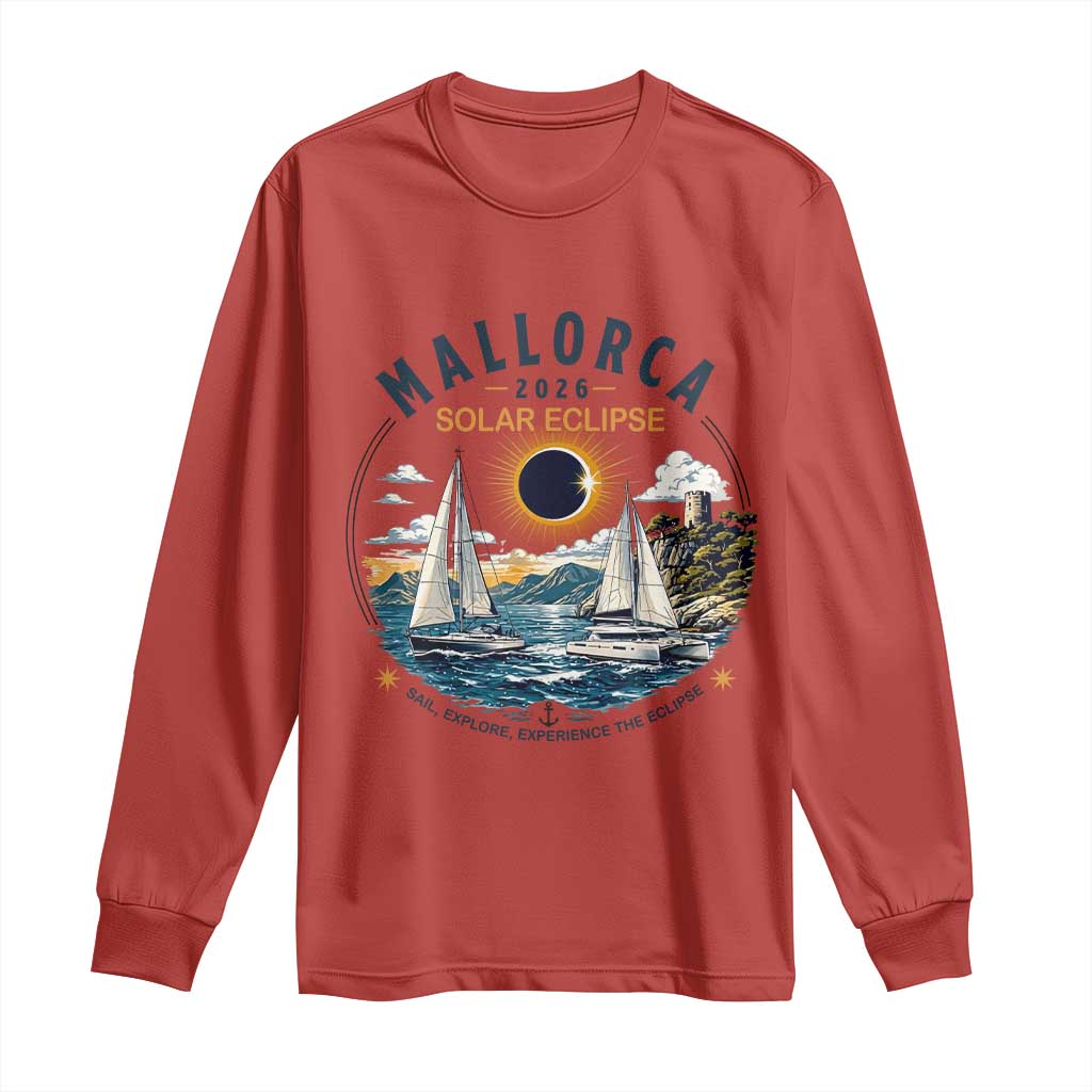 Mallorca Spain 2026 Total Solar Eclipse Long Sleeve Shirt Sailing Cruise Totality Sail Explore Experience Travel Souvenir