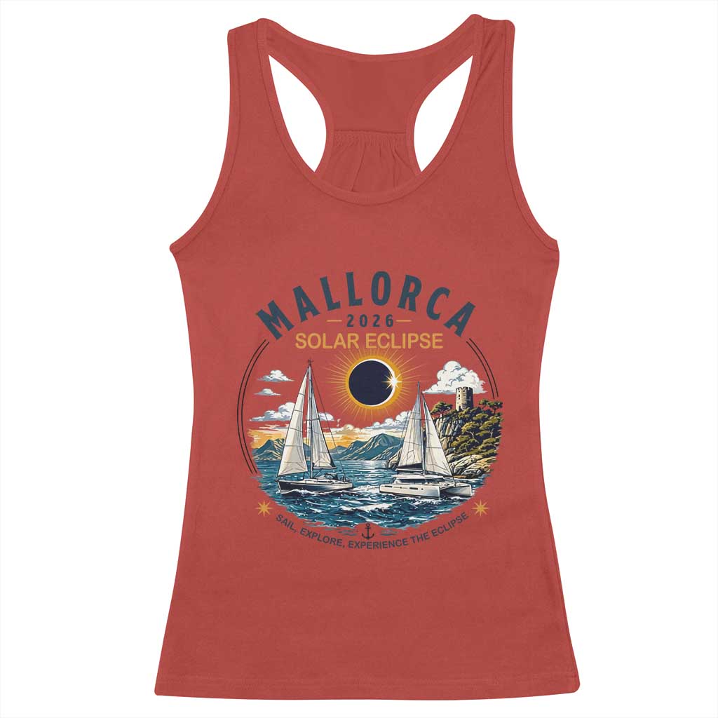 Mallorca Spain 2026 Total Solar Eclipse Racerback Tank Top Sailing Cruise Totality Sail Explore Experience Travel Souvenir