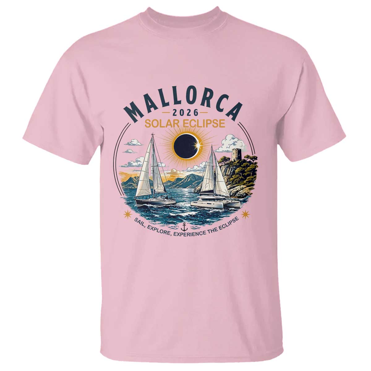 Mallorca Spain 2026 Total Solar Eclipse T Shirt Sailing Cruise Totality Sail Explore Experience Travel Souvenir