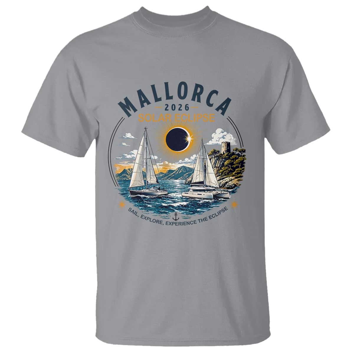 Mallorca Spain 2026 Total Solar Eclipse T Shirt Sailing Cruise Totality Sail Explore Experience Travel Souvenir