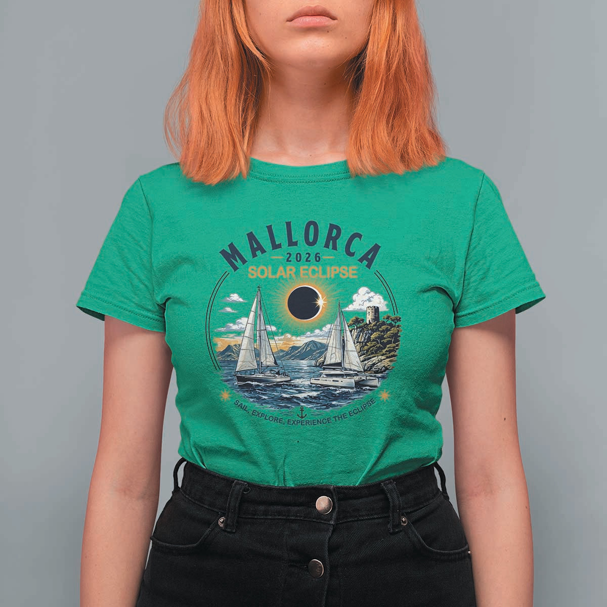 Mallorca Spain 2026 Total Solar Eclipse T Shirt For Women Sailing Cruise Totality Sail Explore Experience Travel Souvenir
