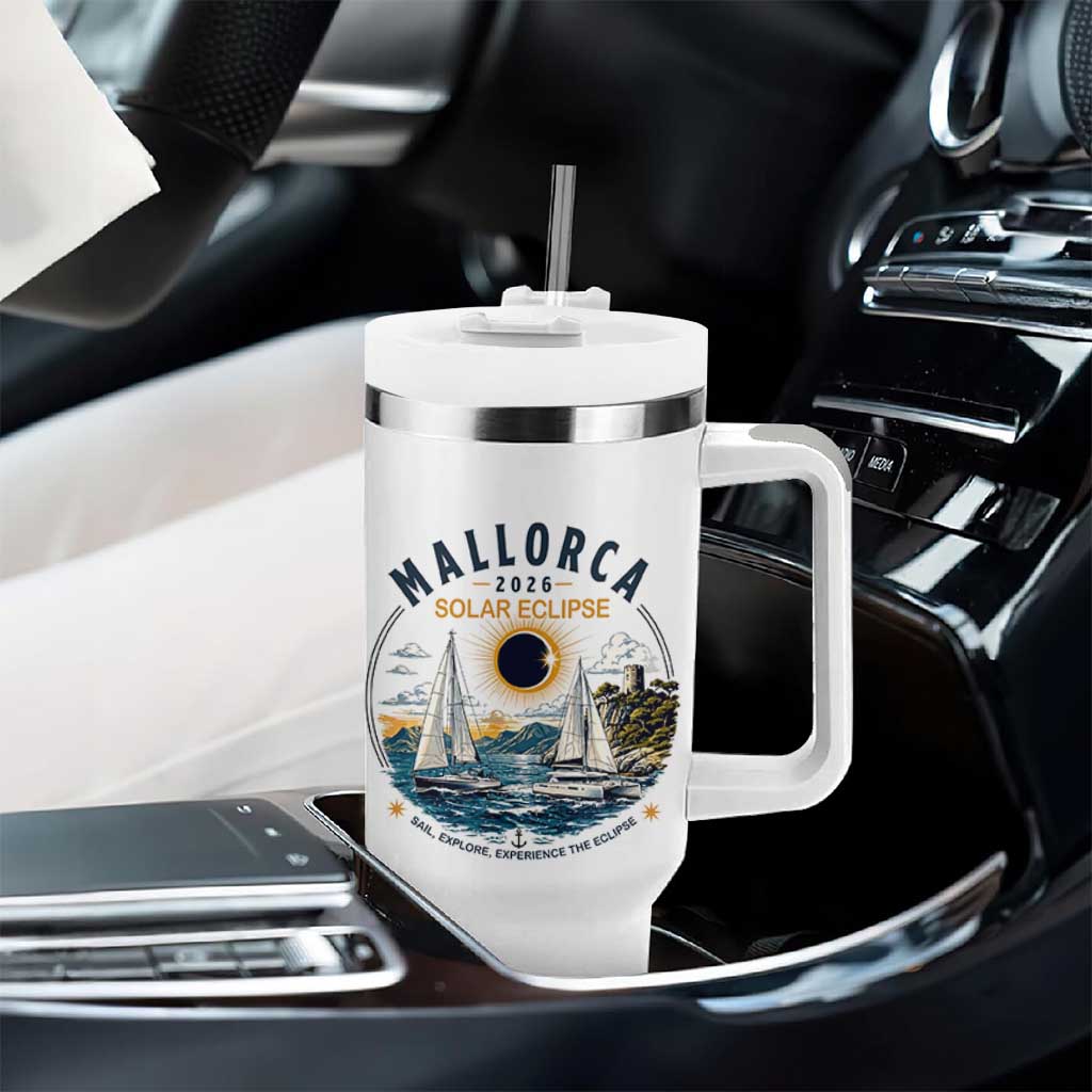 Mallorca Spain 2026 Total Solar Eclipse Tumbler With Handle Sailing Cruise Totality Sail Explore Experience Travel Souvenir