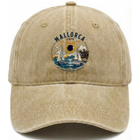 Mallorca Spain 2026 Total Solar Eclipse Washed Cotton Baseball Cap Sailing Cruise Totality Sail Explore Experience Travel Souvenir