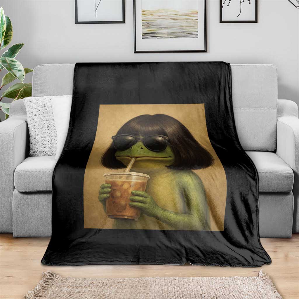 Funny Frog Bob Haircut Renaissance Painting Meme Throw Blanket