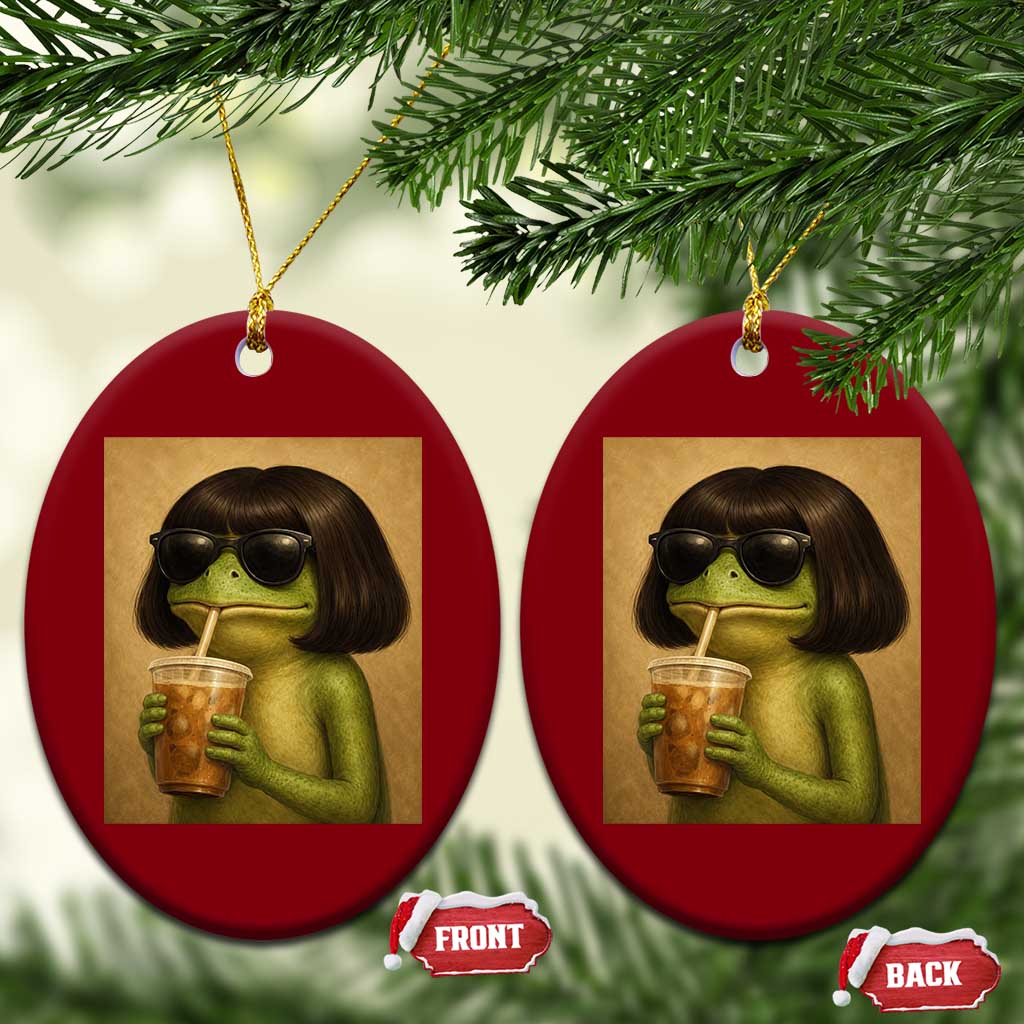 Funny Frog Bob Haircut Renaissance Painting Meme Ceramic Ornament