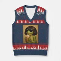 Funny Frog Bob Haircut Renaissance Painting Meme V-Neck Knit Sweater Vest