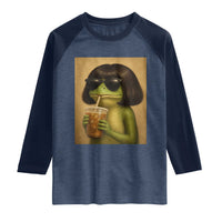 Funny Frog Bob Haircut Renaissance Painting Meme Raglan Shirt