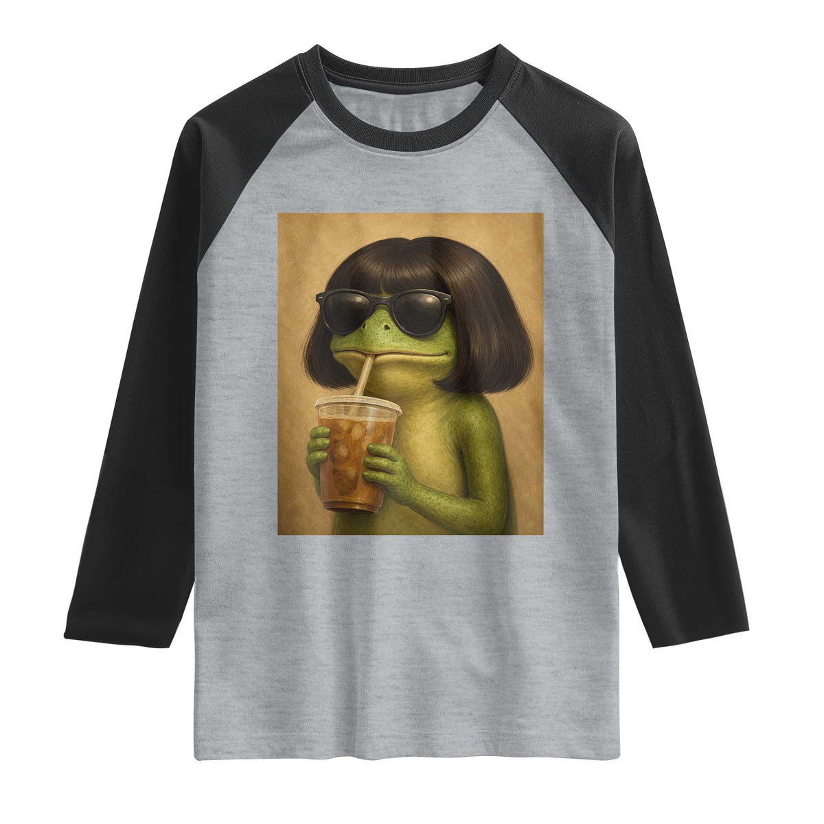 Funny Frog Bob Haircut Renaissance Painting Meme Raglan Shirt