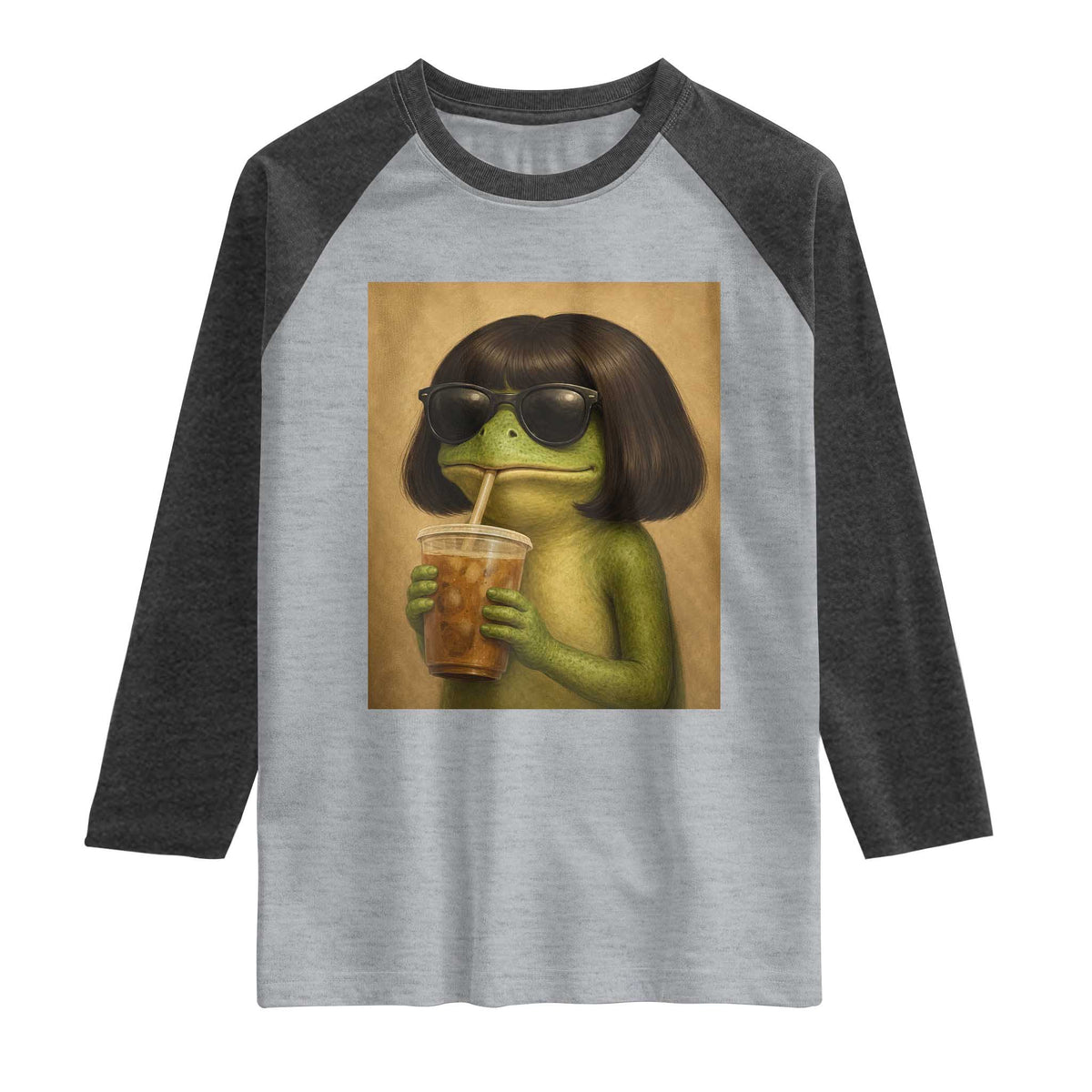 Funny Frog Bob Haircut Renaissance Painting Meme Raglan Shirt