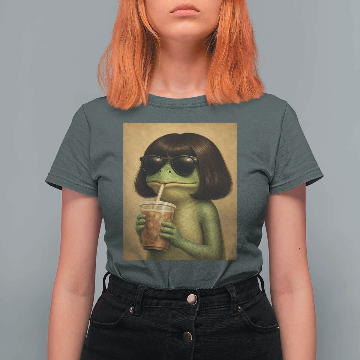 Funny Frog Bob Haircut Renaissance Painting Meme T Shirt For Women