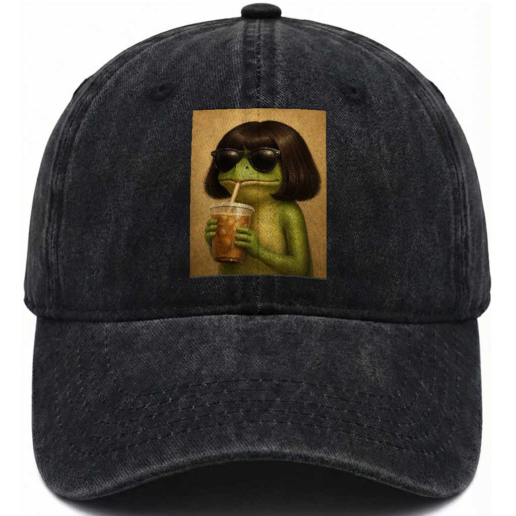 Funny Frog Bob Haircut Renaissance Painting Meme Washed Cotton Baseball Cap