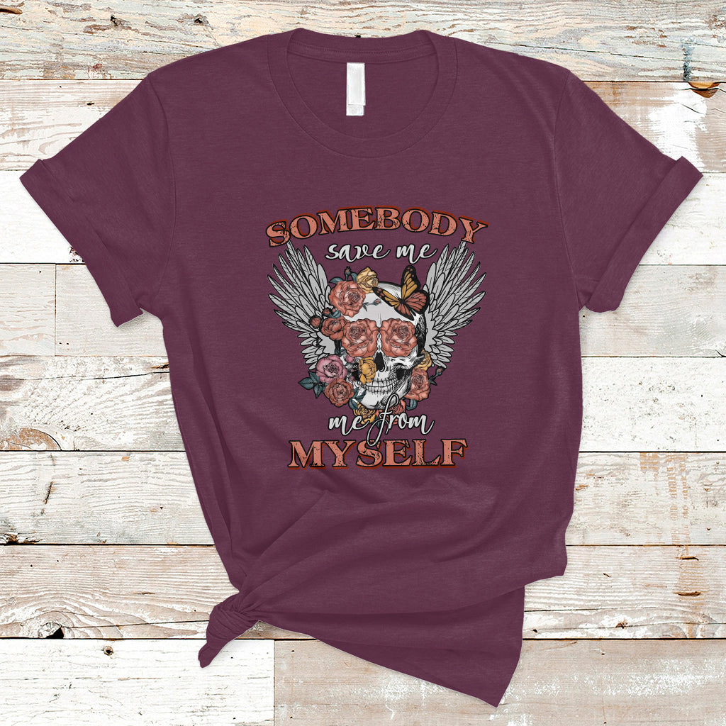 Western Skull T Shirt Somebody Save Me From Myself Country Music Western Retro - Wonder Print Shop