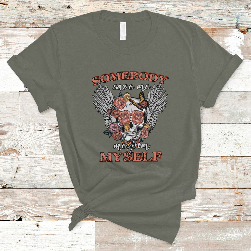 Western Skull T Shirt Somebody Save Me From Myself Country Music Western Retro - Wonder Print Shop