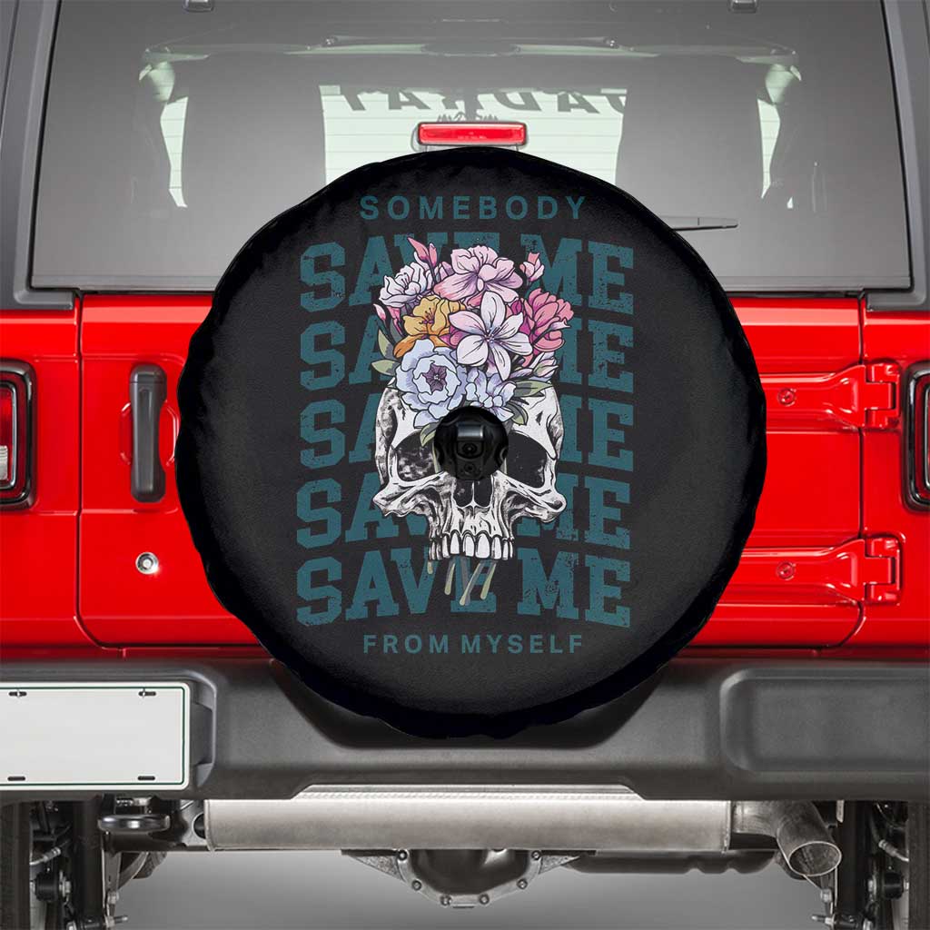 Retro Western Skull Spare Tire Cover Somebody Save Me From Myself Country Music