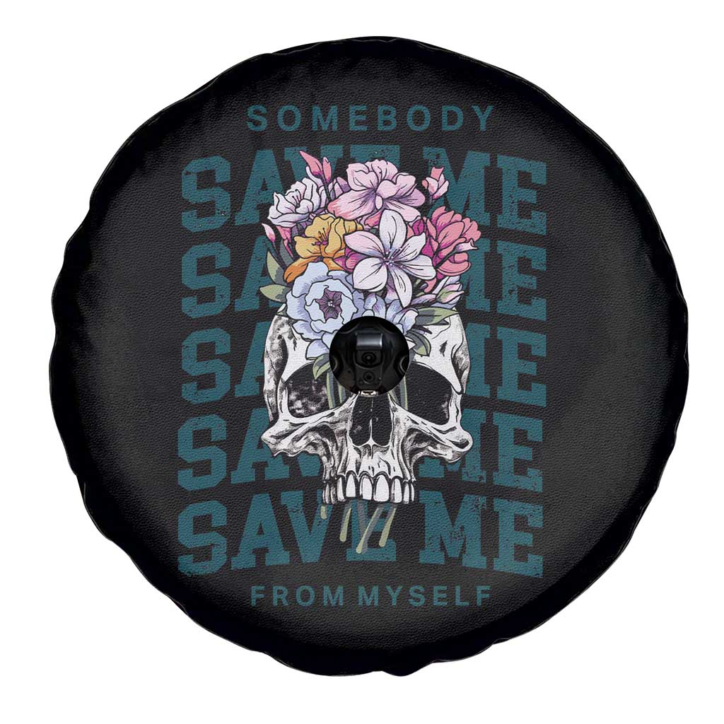 Retro Western Skull Spare Tire Cover Somebody Save Me From Myself Country Music