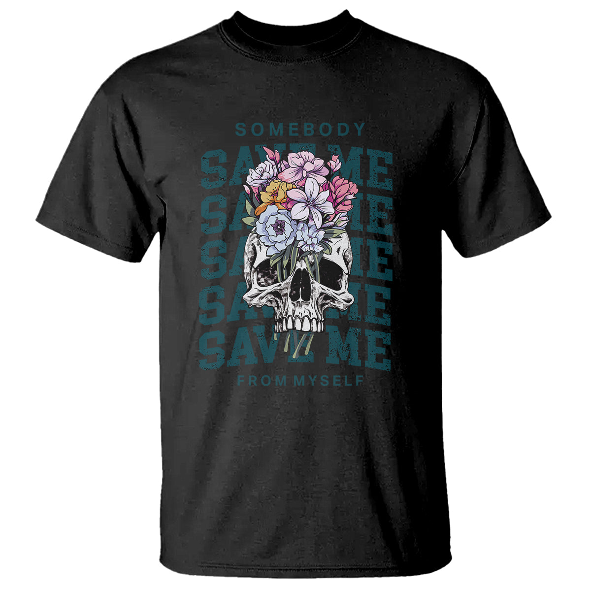 Retro Western Skull T Shirt Somebody Save Me From Myself Country Music - Wonder Print Shop
