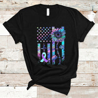 Suicide Prevention Awareness T Shirt Support Squad Teal And Purple American Flag Sunflower - Wonder Print Shop