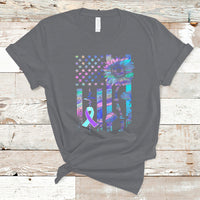 Suicide Prevention Awareness T Shirt Support Squad Teal And Purple American Flag Sunflower - Wonder Print Shop