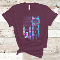 Suicide Prevention Awareness T Shirt Support Squad Teal And Purple American Flag Sunflower - Wonder Print Shop