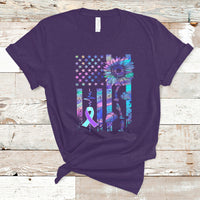 Suicide Prevention Awareness T Shirt Support Squad Teal And Purple American Flag Sunflower - Wonder Print Shop